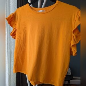 55.Zara Orange Ruffle Sleeve Tee‎